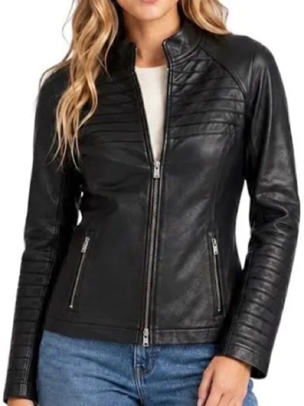 Spanx Black Faux Leather Moto Jacket XL